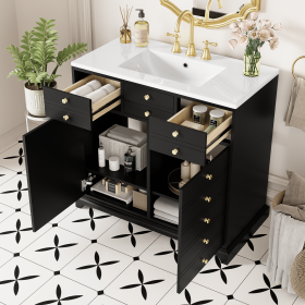 36'' Bathroom Vanity with Resin Sink Combo, Solid Wood Frame Bathroom Storage Cabinet, Freestanding Vanity Set with 2 Drawers& Soft Closing Doors 36'' Bathroom Vanity with Resin Sink Combo, Solid Wood Frame Bathroom Storage Cabinet, Freestanding Vanity Set with 2 Drawers& Soft Closing Doors