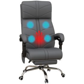 Executive Massage Office Chair with 4 Vibration, Computer Desk Chair, PU Leather Heated Reclining Chair with Adjustable Height, Swivel Wheels, Gray Executive Massage Office Chair with 4 Vibration, Computer Desk Chair, PU Leather Heated Reclining Chair with Adjustable Height, Swivel Wheels, Gray
