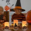 3 Pack Halloween Flameless Candle Lamp with Timer Setting Battery Powered Warm Orange Light Candles for Halloween Party Decoration Pumpkin Crow Bat