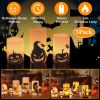3 Pack Halloween Flameless Candle Lamp with Timer Setting Battery Powered Warm Orange Light Candles for Halloween Party Decoration Pumpkin Crow Bat