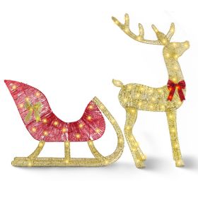 Lighted Christmas Reindeer & Sleigh Indoor Outdoor Christmas Decoration Christmas Lighted Display with 8 Lighting Modes