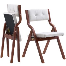 Wooden Folding Chairs with Cushion, Set of 2, Portable Foldable Cushion Chair with Wooden Frame, Modern Padded Dining Chair for Kitchen, Office