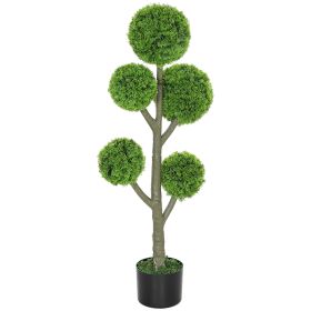 43.3" Artificial Ball Cypress Topiary Tree, Fake Plant in Pot for Indoor Outdoor Living Room Green