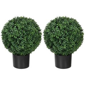 2 Pack 20.5" Artificial Boxwood Topiary Trees with Pots Indoor/Outdoor Decorative Faux Plants
