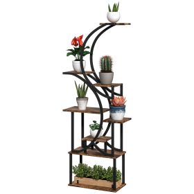 Outsunny Plant Stand Indoor, 8 Tier 62" S-Shaped Plant Shelf, Corner Plant Rack for Multiple Plants, Carbonised Finish