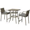 Outsunny 3PC Rattan Wicker Bar Set Patio Wood Grain Table Top 2 Stools Grey