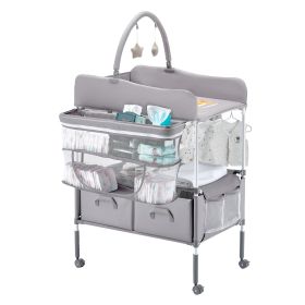 VEVOR Baby Changing Table, Foldable Diaper Change Station with 2 Fabric Drawers, Side Basket & Hanging Rod