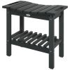 2-Tier Shower Bench, HDPE Weather Resistant Outdoor Side Table with Non-Slip Pads, Handles for Patio, Pool, Black