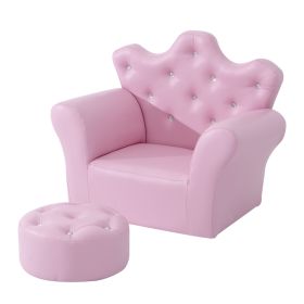 Kids Sofa Set with Footstool, Princess Theme, Diamond Decoration - Cozy Furniture for Children