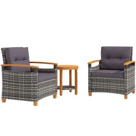 Outsunny Outdoor Bistro Set Wicker Patio Furniture with Cushions, for Porch, Backyard, Garden, Gray