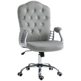 Vinsetto Velvet Button Tufted Swivel Wheels Adjustable Height Tilt Light Gray Office Chair