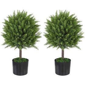 21.7" Set of 2 Artificial Topiary Trees, Cedar Faux Topiaries, Fake Plants for Home Indoor outdoor Decor