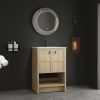 24" Freestanding Bathroom Vanity whit Ceramic Sink, 2-Soft Closing Door, Oak, Plywood