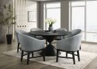 Haven 7Pc 59" Round Ebony Black Pedestal Dining Set with Hourglass Table Base and Gray Barrel Chairs