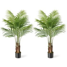 2 Pack 4.2 Feet Tall Artificial Palm Paradise Plant Large Fake Potted Tree