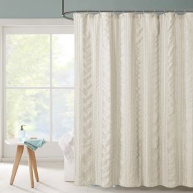 Tufted Shower Curtain - Seersucker Striped Modern Bathroom Curtain,72x72 Inch