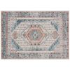 HOMCOM 4x6 Area Rug, Vintage Machine Washable Rug, Non-Slip Floor Carpet for Living Room, Bedroom, Dining Room, Brown and Blue