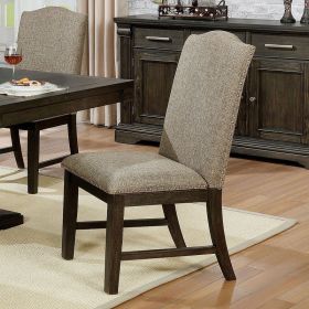 Transitional Style Espresso Frame 2pc Side Chairs Padded Seat Back Nailhead Trim Warm Gray Fabric