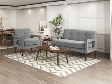 Modern Living Room Furniture 2pc Set Loveseat Chair Gray Chenille Upholstery Pocket Coils Solid Wood Legs Furniture