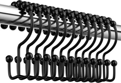Shower curtain hooks, 12-pack of shower curtain hook rings, rust-proof metal double-track shower curtain hook rings
