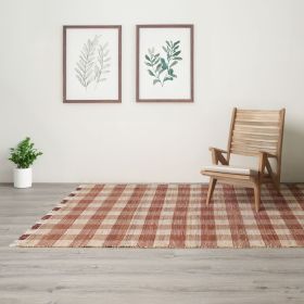 Artisan Hand Woven Jute & Cotton Brown Plaid Rug-8X10 ft
