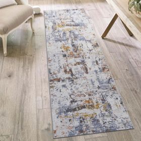 LOOM & LUXE Collection 2X8 Ivory/Blue /Abstract Non-Shedding Living Room Bedroom Dining Home Office Stylish and Stain Resistant Area Rug