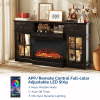 58-inch Black Gold Oak Electric Fireplace TV Stand - 2 Doors, 2 Drawers & Display Shelf with Lattice Glass, Compatible with 24" 3-Sided Glass Insert