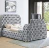 1pc Luxurious Comfort Innovative Design King Bed Deeply Tufted Headboard Upholstered Gray Velvet Television Lift Built-in Electric Fireplace Bedroom F