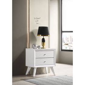 1pc Nightstand White Angled Legs Round Bronze Round Knobs 2-Drawers Bedside Table Bedroom Furniture