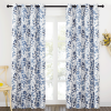 Blackout Floral Curtains for Living Room, Watercolor Foliage Light Blocking Curtains Thermal Insulated Energy Efficient Grommet Drapes, Blue, 52"x84"