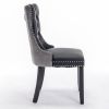 Furniture,Modern, High-end Tufted Solid Wood Contemporary PU and Velvet Upholstered Dining Chair with Wood Legs Nailhead Trim 2-Pcs Set, Black+Gray