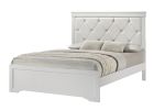 Modern 1pc White Finish Queen Size Panel Bed Upholstered Headboard Crystal-Like Button Tufted Texture Wood Bedroom Furniture