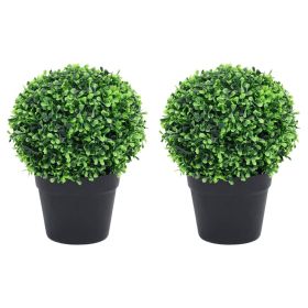 Artificial Plant Set of 2 Lush Green Polyethylene, Polypropylene