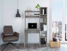 Light Grey 6-Shelf Writing Desk with Built-in Bookcase