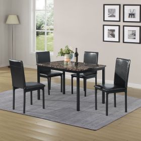 Furniture 5 Piece Metal Dinette Set with Faux Marble Top - Black; dinning set; table & 4 chairs