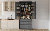 [Assembly Video Provided]TOPMAX 77inch Farmhouse Kitchen Pantry, Freestanding Tall Cupboard Storage Cabinet with 3 Adjustable Shelves, 8 Door Shelves