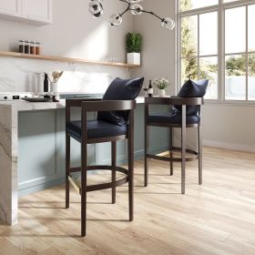 Manhattan Comfort Ritz 38 in. Black and Dark Walnut Beech Wood Barstool