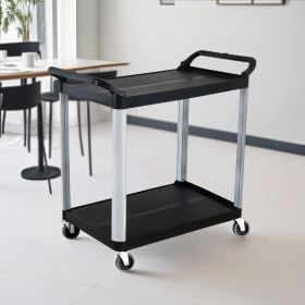 SOGA 2 Tier Food Trolley Portable Kitchen Cart Multifunctional Big Utility Service with wheels 845x430x940mm Black