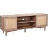 Rattan TV Stand, Mid Century Modern TV Stand for 75 inch TV, Boho Rattan TV Cabinet with Build-in Socket and USB Ports