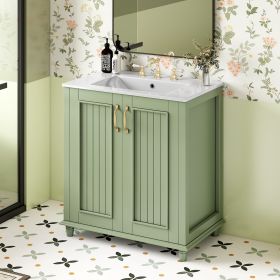 30 Inch Bathroom Vanity with Resin Sink, Freestanding Bathroom Vanity Set with Hidden Drawer, Storage Cabinet for Bathroom