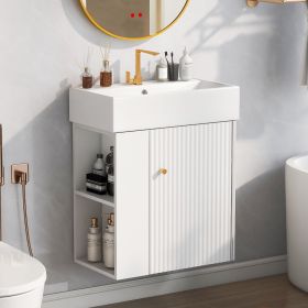 21.6 inch Modern Floating Bathroom Vanity with Ceramic Basin - Perfect for Small Bathrooms, Left side storage