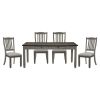 Antique Gray and Coffee Finish 5pc Dining Set Table w 6x Drawers Upholstered 4x Side Chairs Casual Country Style Dining Room Furniture