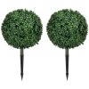 Artificial Boxwood Trees w/ Ground Stake, Set of 2 Ball Shaped Topiary Trees for Home Office & Living Room, UV Resistant