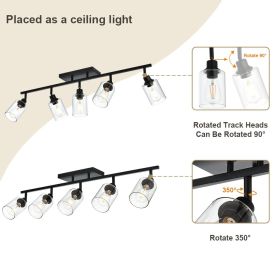 5-Light Vanity Light Bathroom Fixture with Clear Glass Shade Multi-Directional Rotating Metal Ceiling Spotlight Fixture with Adjustable Track Heads