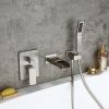Modern Waterfall Wall-Mount Solid Brass Bathtub Faucet & Handshower in Brushed Nickel
