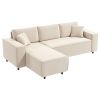 Corner Sofa with Reversible Chaise Lounge, Corduroy L-Shaped Sectional Sofa with Pocket Spring, Cream White