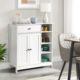 Double-Door Bathroom Cabinet with 2, Adjustable Panels, 1 Drawer and 3 Side Shelves, White