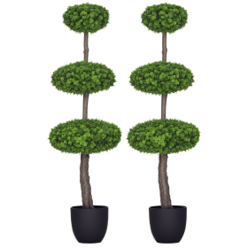 Set of 2 Artificial Boxwood Topiary Trees in Pots, 43.25" Artificial Plants Faux Trees for Home Office, Living Room Decor, Indoor & Outdoor
