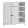 Elegant White Vertical Stripe Bathroom Cabinet with Adjustable Shelves and Bronze Handles Multipurpose Storage for Bathroom Foyer Dining Room