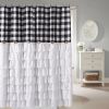 Farmhouse Ruffle Buffalo Check Shower Curtain with Coconut Buttons